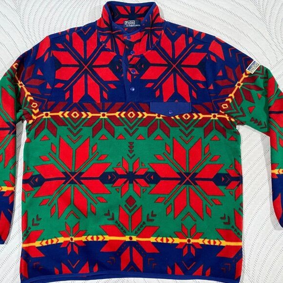 Polo Ralph Lauren Fair Isle Aztec SnowFlake Fleece XL Pullover - Picture 4 of 5